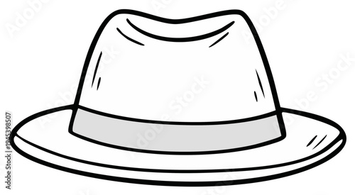 Illustrated Fedora Hat with Gray Band, Cartoon Style