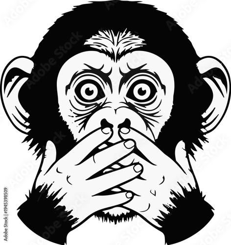 Stylized illustration of a monkey covering its mouth with its hands