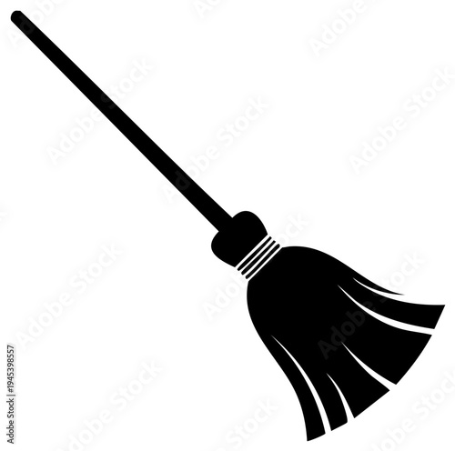 Stylized Black Broom Silhouette Cleaning Equipment Illustration