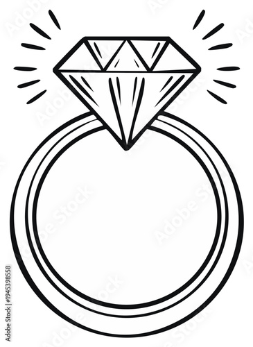 Diamond engagement ring illustration with sparkling brilliance isolated