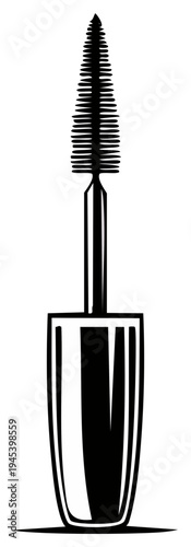 Black mascara wand and tube icon for cosmetic beauty application and makeup design