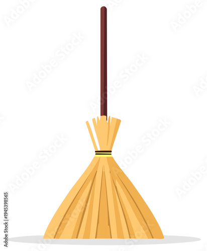 Classic straw broomstick or witch besom vector illustration for cleaning and Halloween themes