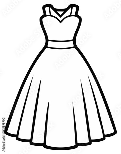 Elegant ball gown fashion illustration with a sweetheart neckline and full skirt in monochrome for design assets