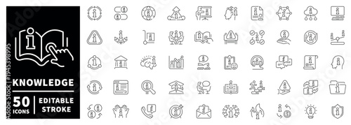 Knowledge and education outline icon set. editable stroke thin line style learning symbols