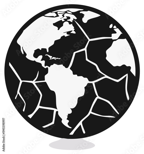 Cracked Earth Vector Emblem Showing Americas Continent Global Warning Icon Environmental Crisis Graphic Design Element