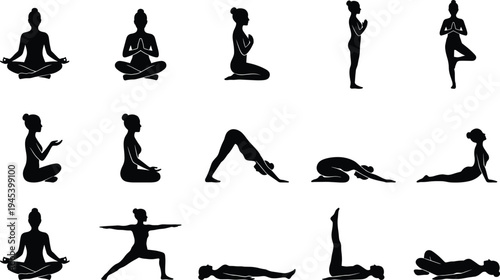 Yoga, Pose, Silhouette, Woman, Meditation, Fitness, Exercise, Stretching, Balance, Wellness, Asana, Training, Healthy, Lifestyle, Flexibility, Relaxation, Sport, Posture, Black, Vector