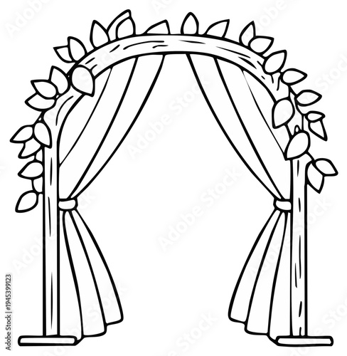 Wedding arch illustration with draping and foliage decoration