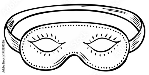 Simple black and white illustration of a fabric sleep mask with an elastic band