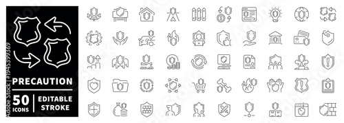 Precaution outline icon set with editable stroke in linear thin line style