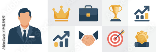 Business leadership vector icon set – Great for professional development blogs, executive training materials, or career success graphics.