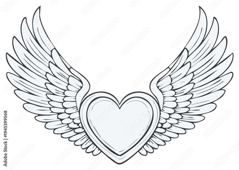 Obraz premium Stylized heart with spread wings symbol, graphic illustration, minimalist outline