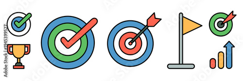 Milestone and target icon set – Perfect for project deadlines, success metrics, or personal growth coaching.