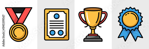 Business success symbols with medal and ribbon – Perfect for quality assurance, top performance, or excellence badges.