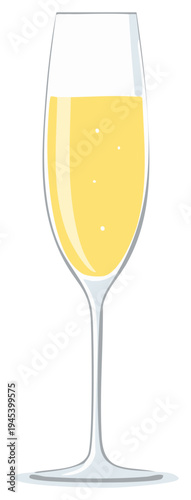 Cartoon style drawing of a glass with sparkling drink. Vector illustration