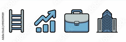 Career growth icons with ladder and briefcase – Ideal for professional development, job promotion, or recruitment sites.