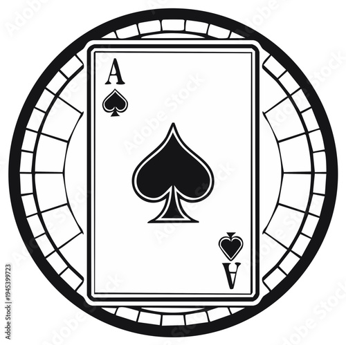 Ace of Spades Playing Card Inside a Circle Frame