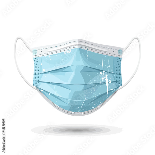 Blue surgical mask with white ear loops, isolated on white background, graphic illustration