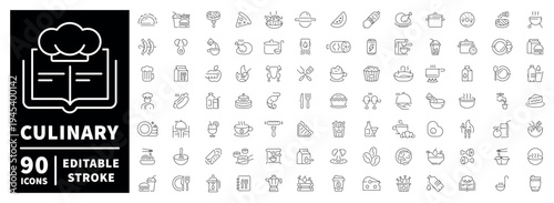 Culinary outline icon set. editable stroke thin line style of food and kitchen symbols.