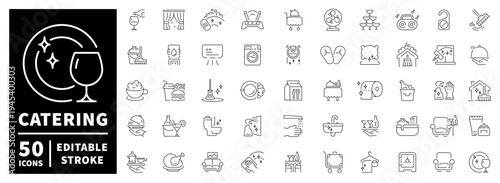 Catering outline icon set with editable stroke | thin line style for food and beverage concepts