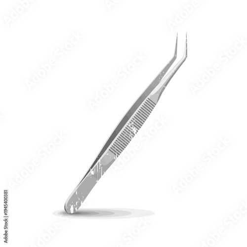 Precision tweezers, angled tips, medical instrument, isolated on white background