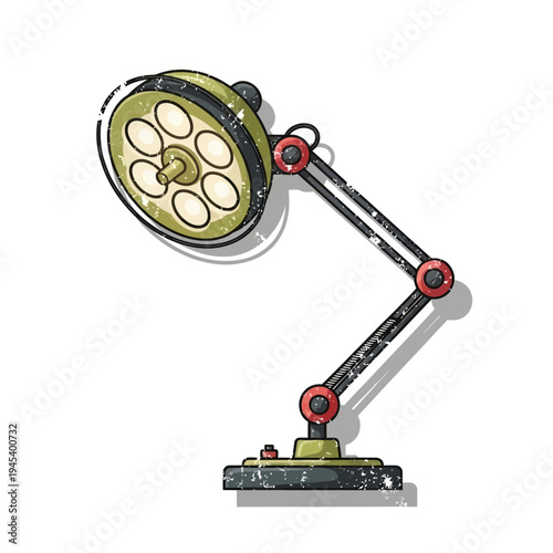 Vintage medical examination lamp, articulated arm, spotlight, retro design