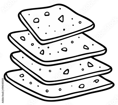Stack of square crackers with small textured inclusions in a simple line art illustration