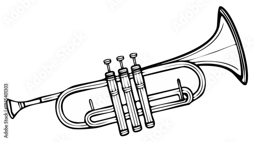 Brass Trumpet Musical Instrument Silhouette Line Drawing Art