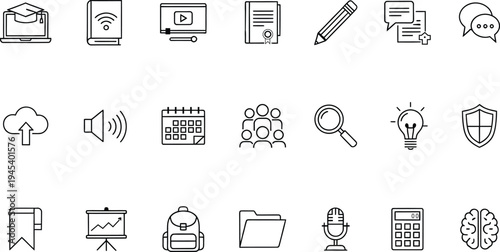 Collection of various business and office related icons and symbols