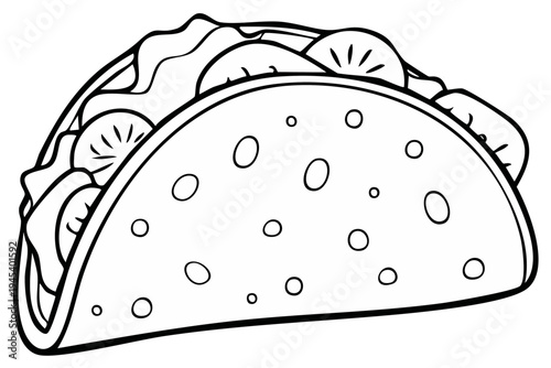 Simple Outline Illustration of a Delicious Taco with Fillings and a Textured Shell
