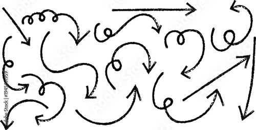 Hand drawn arrows in multiple directions on a white background