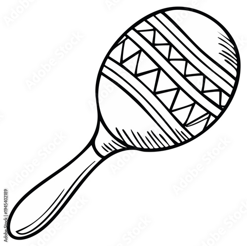 Hand drawn sketch of a decorated maraca musical instrument on a white background