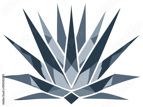 Abstract geometric agave succulent illustration featuring cool blue tones with sharp spikey leaf arrangement