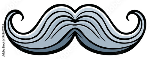Cartoon Silver Gray Moustache Curly Ends Whiskers Icon Style Facial Hair Graphic