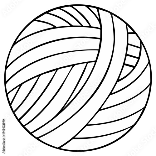 Black and white illustration of yarn ball for knitting or crochet craft projects.