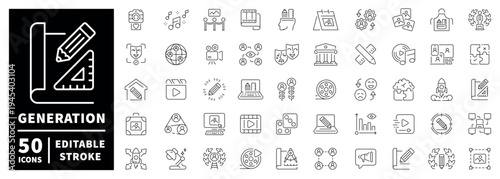 Education and learning outline icon set with editable stroke in thin line style