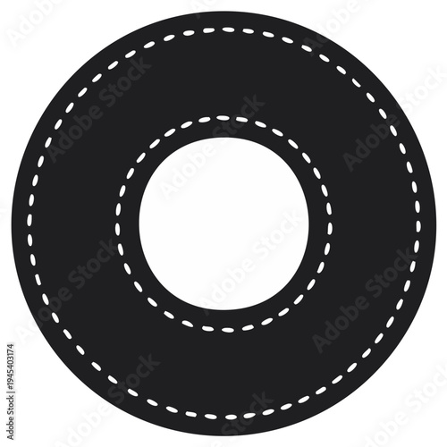 Abstract round path marked with dashed lines, forming a simple doughnut shape for diverse creative designs and graphic backgrounds