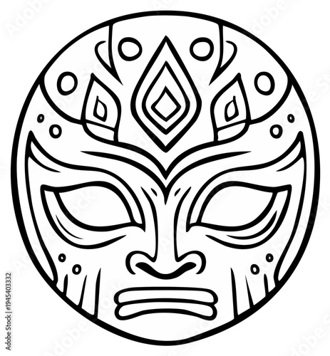 Tribal mask circle graphic symbol ancient artifact decorative design line art