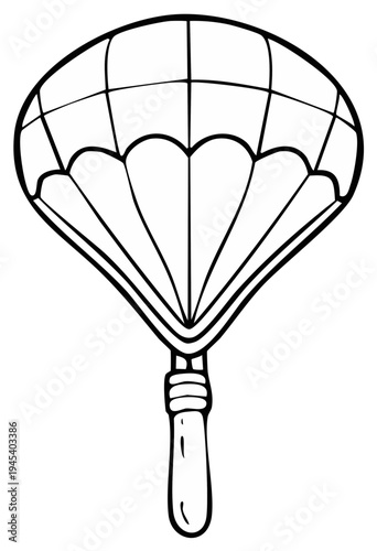 Handheld fan illustration with radial pleats and a simple handle in a graphic drawing style.