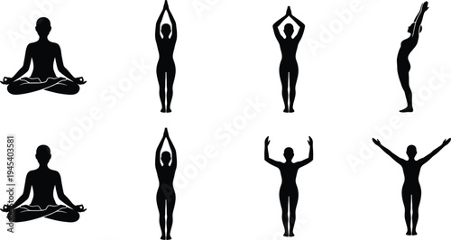 Yoga, Meditation, Woman, Silhouette, Pose, Fitness, Exercise, Wellness, Balance, Stretching, Healthy, Lifestyle, Training, Calm, Relaxation, Body, Flexibility, Mindfulness, Workout, Vector