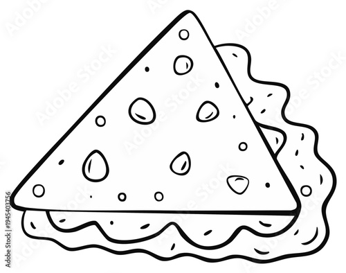 Simple line drawing of a triangle sandwich with filling, ideal for kids' coloring pages and food illustrations.