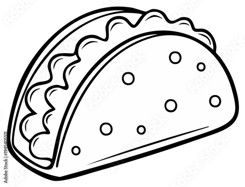 Hand Drawn Outline Of A Taco With Fillings In A Stylized Illustration