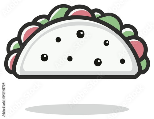 Stylized Cartoon Taco Character with Cute Face and Colorful Fillings