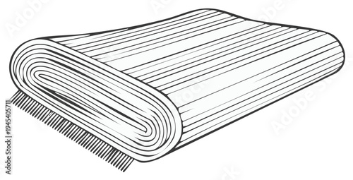 Rolled Up Striped Rug with Fringe Illustration Decorative Floor Covering Sketch Home Decor Accent Line Art