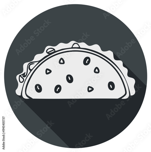 Line Art Taco Icon Flat Design with Long Shadow