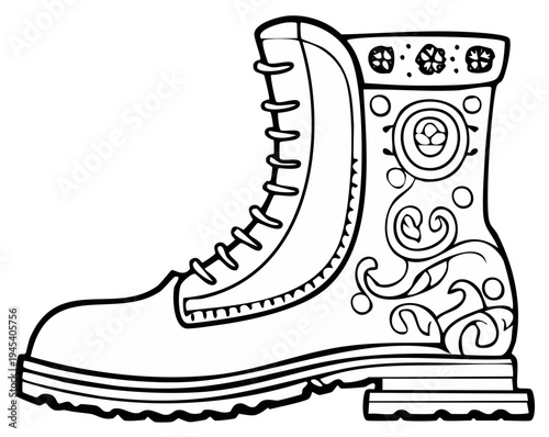 Illustrated boot with decorative patterns and details