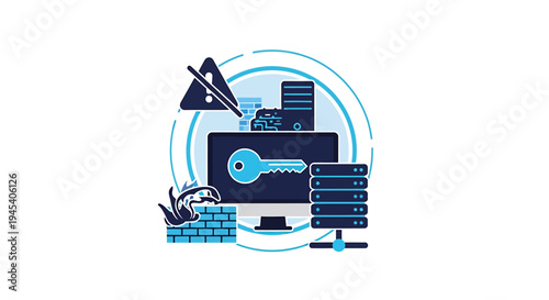 Data Server And Computer Hardware Illustration Focus. Vector Illustrations. EPS Editable