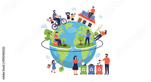 Earth Day Celebration Theme Featuring Planet Earth And People. Vector Illustrations. EPS Editable
