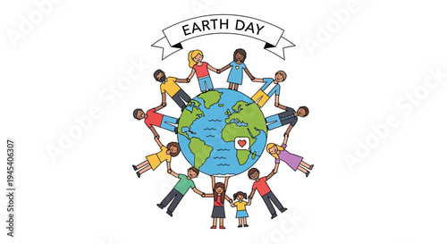 Earth Day celebration with children around the globe. Vector Illustrations. EPS Editable