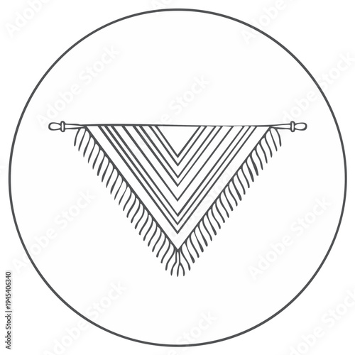 Hand drawn macrame wall hanging icon boho home decor illustration
