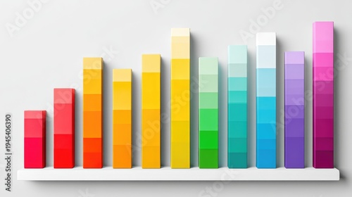 Free Download Colorful 3D Bar Graph Representing Data Visualization Trends with Vivid Gradients in Various Shades for Business and Marketing Analyses - GFXLoad